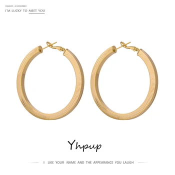 Yhpup Trendy 40mm Mare Rotund Cerc Hoop Cercei pentru Femei de Moda de Culoare de Aur de Metal Textura Cupru Cercei Cadou de Aniversare