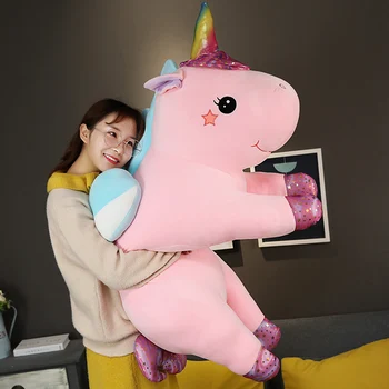 KUY Fierbinte 2020 Nou Moale Huggable Curcubeu Minunat Drăguț Unicorn de Pluș Jucărie de Pluș Uriaș Animal Papusa Zbura Calul pentru Copil Fete Cadou