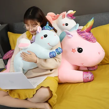 KUY Fierbinte 2020 Nou Moale Huggable Curcubeu Minunat Drăguț Unicorn de Pluș Jucărie de Pluș Uriaș Animal Papusa Zbura Calul pentru Copil Fete Cadou