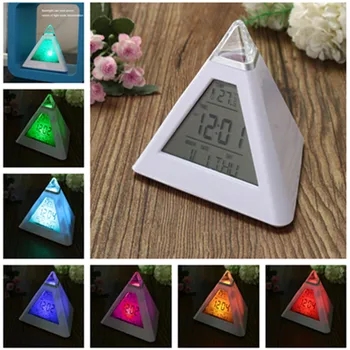 1buc 7 Culori Colorate Piramida LCD Ceas cu Alarmă Lumina de Noapte Termometru Ceas de Perete Digital Schimbătoare Led Ceas Decor Acasă