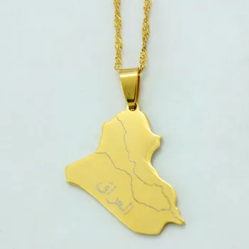Culoare de aur Hartă a Republicii Irak Pandantiv Colier pentru Femei Irak Hărți Coliere Bijuterii #J0693