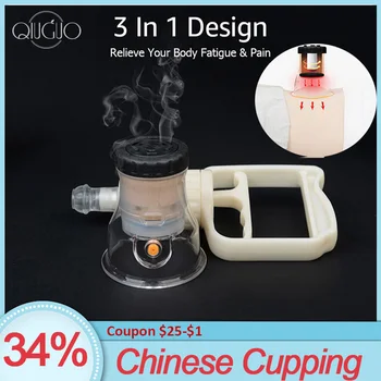 Chineză Ventuze Masaj Terapeutic Cutii Vacuum Cupping Mașină Moxibustion Puncte De Acupunctura De Ardere A Grasimilor Cup Kit Cu Pompa