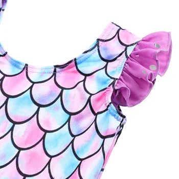 BAOHULU Fete Rochie de Balet Copii Scară de Pește Print Multicolor Dans Fusta fără Mâneci Tul Dans Rochie de Printesa Tricou pentru Fete
