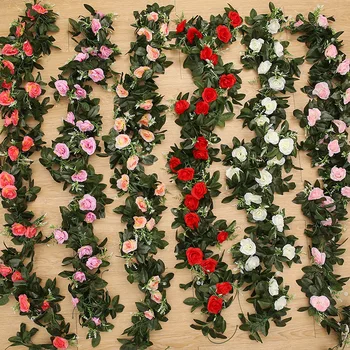 240cm/Lot 11 Bucăți Trandafiri Artificiale de Viță de vie cu Frunze Verzi Pentru Casa Gradina Perete Nunta Petrecere de Ziua de Decorare DIY Coroană de flori