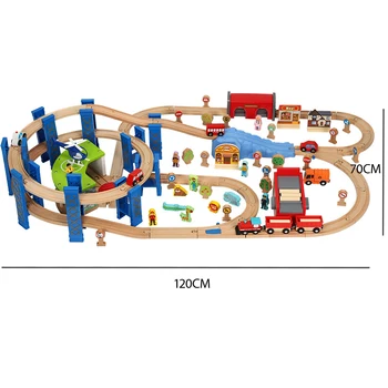 Circular Podul Verde Garaj Piesa Set de Tren Compatibil cu Tren din Lemn de Piese si Masini Electrice Copii Puzzle Feroviar Mașină de Jucărie
