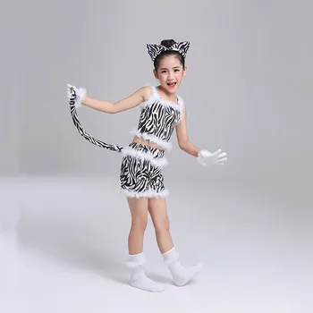 Copiii Pisoi Dans Costum De Pluș Drăguț Cosplay Pisica Animal De Performanță Etapă Costum De Halloween, De Crăciun, Petrecere De Carnaval Uniformă