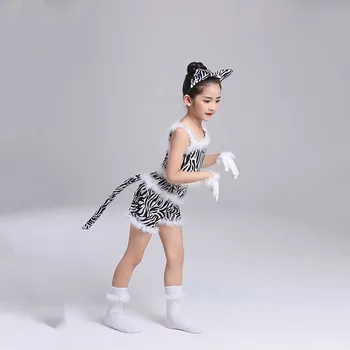 Copiii Pisoi Dans Costum De Pluș Drăguț Cosplay Pisica Animal De Performanță Etapă Costum De Halloween, De Crăciun, Petrecere De Carnaval Uniformă
