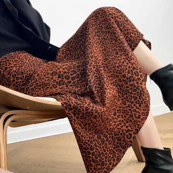 Leopard de Imprimare Femei Fusta Sexy Sifon Split Moda Fuste Lungi pentru Femei Toamna Zip Elegant Feminin a-Line Fusta Sirena
