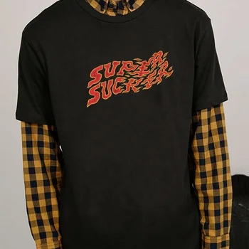 Kuakuayu HJN Negru Flacără de Foc Unisex Super Fraier T-Shirt Hipsters Strada Stil Grunge Tricou Negru Casual Mâneci Scurte Swag Camasa
