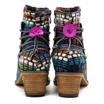 Socofy Retro Mozaic Fermiera Glezna Cizme Pentru Femei Pantofi Pentru Femeie Din Piele Despicare Cowboy Western Cizme Botine Femei Nou