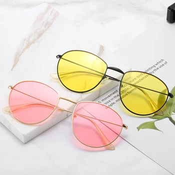 Noi Chic de ochelari de Soare pentru Femei Brand Designer de Metal Rotund Cadru Retro Moda Femei UV400 Ochelari de Gafas De Sol Mujer 3435
