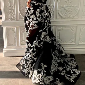 Femei De Lux Rochie De Petrecere De Moda De Sex Feminin Cu Maneca Lunga Cu Paiete, Plasă De Costum Fantă Rochie Rochii Lungi Ropa Mujer Sukienki Negru Nou 2020