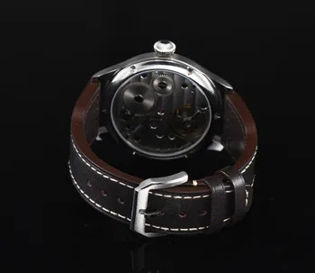 Noi Parnis 44mm Mecanice Ceasuri Fashion Barbati Ceas de Mână de Lichidare Cadran Negru Ceas Mark Curea din Piele Ceas de mana Barbati