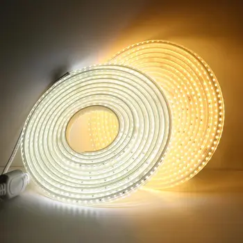 IP65 LED Strip AC 220V 120LEDs/m Flexibile LED Lumina Calda / Neutra / Rece Alb Benzi cu LED-uri de Iluminat Moale Cu reglare Plug