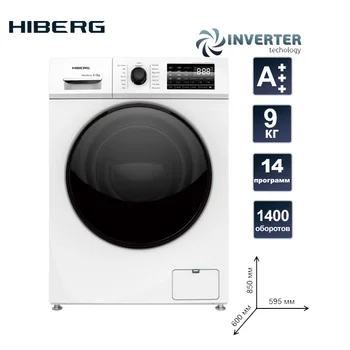 HIBERG WQ6-814 iW invertor mașină de spălat 1400 rpm, 9 kg, 14 programe, clasa A+++, tambur din oțel inoxidabil