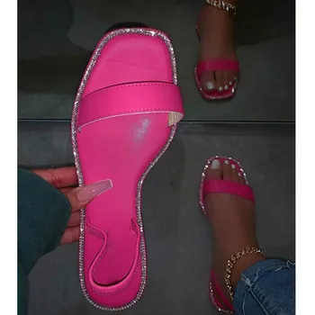 Strălucitoare de Cristal Petrecere Sexy Sandale Pantofi 2020 Femeie Nouă Dimensiune Mare Apartament cu Spate Curea Doamna Sandale Slip pe Femeie Sandalias