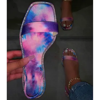 Strălucitoare de Cristal Petrecere Sexy Sandale Pantofi 2020 Femeie Nouă Dimensiune Mare Apartament cu Spate Curea Doamna Sandale Slip pe Femeie Sandalias