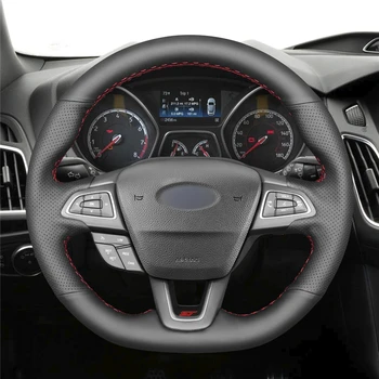 MEWANT Negru din Piele Capac Volan pentru Ford Focus (RS | ST | ST-Line) Kuga (ST-Line) Ecosport (ST-Line)
