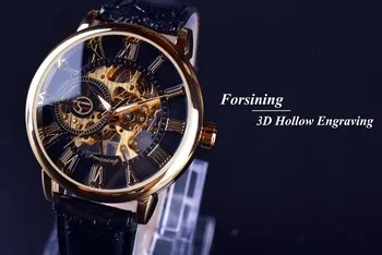 FORSINING 3D Logo-ul de Aur Negru Bărbați cuarț Ceas Ceasuri de Top de Brand de Lux din Piele CÂȘTIGĂTOR Design Montre Homme 2020