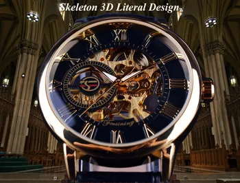 FORSINING 3D Logo-ul de Aur Negru Bărbați cuarț Ceas Ceasuri de Top de Brand de Lux din Piele CÂȘTIGĂTOR Design Montre Homme 2020