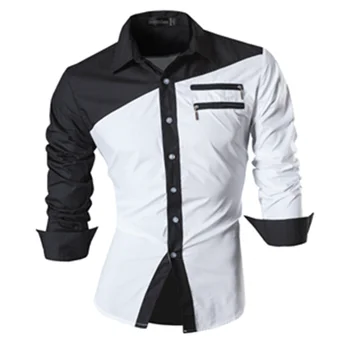 Jeansian Barbati Casual Dress Shirt Fashion Desinger Elegant cu Maneca Lunga Slim Fit Z015 White2