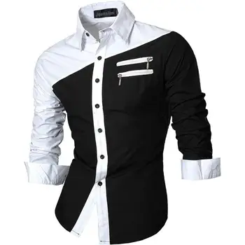 Jeansian Barbati Casual Dress Shirt Fashion Desinger Elegant cu Maneca Lunga Slim Fit Z015 White2