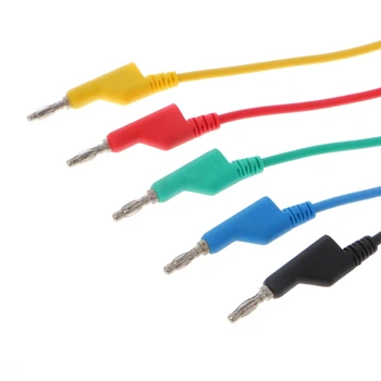 5 Buc 4mm Dual Banana Plug Buna Plumb Cablu de Testare Pentru Multimetru 1m 5 Culori în formă de U aligator clip