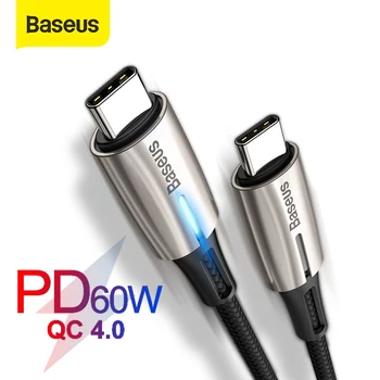 Baseus PD 60W USB-C to USB de Tip C Cablu pentru MacBook Pro Xiaomi Mi 9 8 Redmi K20 Pro LED Tip C cu Încărcare Rapidă 4.0 PD Cablu USB-C