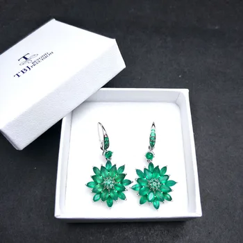 TBJ,verde agat cercei amestec natural de piatră prețioasă floare de design de argint 925 de lux bijuterii fine cadou de nunta pentru femei 12433