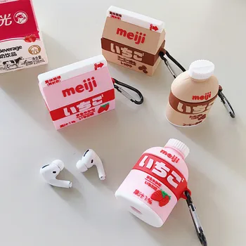 3D Cască Cazuri Pentru AirPods Caz Drăguț Sticla de Lapte cu Căpșuni Pentru Apple Airpods pro Proteja Capacul Pentru Căștile Earpods Caz