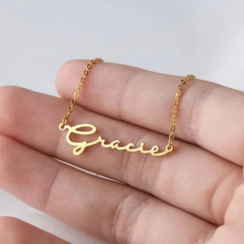 Moda pentru femei Semnătura Numele Colier Plăcuța de Bijuterii din Oțel Inoxidabil, Rose Gold Personalizate Scrisul Scrisoare Colier BFF