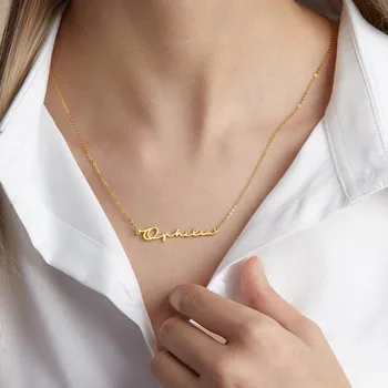 Moda pentru femei Semnătura Numele Colier Plăcuța de Bijuterii din Oțel Inoxidabil, Rose Gold Personalizate Scrisul Scrisoare Colier BFF