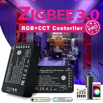 GLEDOPTO ZigBee 3.0 Controler cu LED-uri Pro RGBCCT Benzi Controler Inteligent APLICAȚIA Control Vocal lucra cu Amazon Echo Plus SmartThings