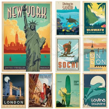 Vintage Lume Europa Tur de Oras Peisaj de Postere si Printuri New York, Londra, Berlin, Praga, Arta de Perete Panza Pictura Decor Acasă