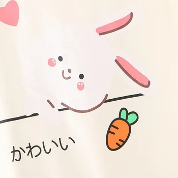 Toamna cu Maneca Lunga pentru Femei Hanorac Alb Drăguț Bunny Print coreean Crewneck Roz Ureche Desene animate Anime Drăguț Hanorace pentru Fete