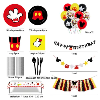 8 Persoane Mickey Mouse-Petrecere Tematica Combinație DisposableTableware Farfurie Ceasca Fata De Masa Petrecere De Aniversare Pentru Copii Baby Shower Elemente D
