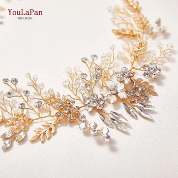 YouLaPan HP235 de Aur Par Mireasa, Accesorii de Mireasa Bentita de Par Stras Bijuterii Foral Bucată de Păr Mireasa Tiara Ornamente