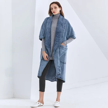 TWOTWINSTYLE Denim Haina Pentru Femei V-Gât Trei Sferturi Buzunare O Linie de Streetwear Albastru Haine Femei Toamna anului 2020 Îmbrăcăminte de Modă