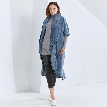 TWOTWINSTYLE Denim Haina Pentru Femei V-Gât Trei Sferturi Buzunare O Linie de Streetwear Albastru Haine Femei Toamna anului 2020 Îmbrăcăminte de Modă