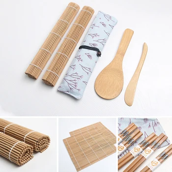 Rulare Rogojini Cu Pânză de Sac Bucătărie Durabil Sushi Maker Set DIY Bambus Japonez de Gătit Orez Distribuitor de 5 Perechi de Bețișoare Instrumente