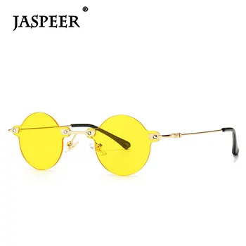 JASPEER Retro fără ramă Rotund ochelari de Soare Vintage Fara rama ochelari de Soare UV400 Femei Ochelari de Soare Punk Ochelari de Designer de Brand