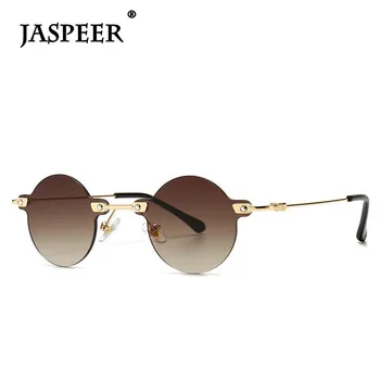 JASPEER Retro fără ramă Rotund ochelari de Soare Vintage Fara rama ochelari de Soare UV400 Femei Ochelari de Soare Punk Ochelari de Designer de Brand