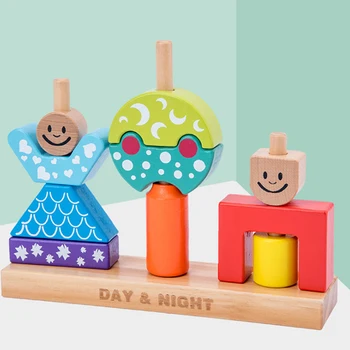 De Învățământ Jucării Din Lemn Sun & Moon Day & Night Pilon Bulding Blocuri De Învățare Timpurie Pentru Copii Cadou De Ziua Jucării Pentru Preșcolari