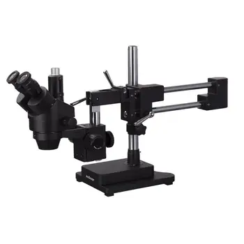 AmScope 3.5 X-90X Negru Simul-Focal Stereo Trinocular cu Zoom Microscop cu Dublu Braț Boom Stand