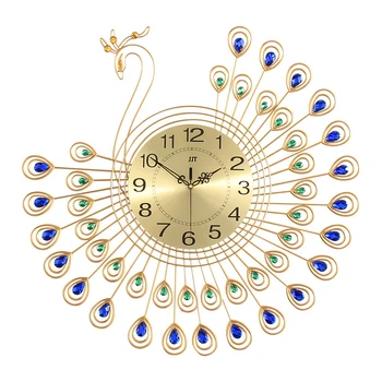 53x53cm Mare 3D cu Diamante de Aur păun Ceas de Perete Metal Ceas pentru Acasă Decorare Camera de zi Ceas de Perete Ceasuri DIY Ornamente