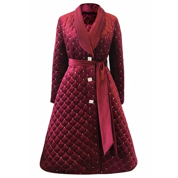 2020 moda de iarnă rever maneca lunga munci grele de foraj paiete bumbac căptușit jacheta femei matlasat, gros de talie mare haina de catifea