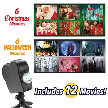 Putdoor Crăciun, Halloween Geam Proiector lumini 12 Filme Pentru Petrecerea de Halloween Moș Crăciun lumina de Proiecție Fereastra Film
