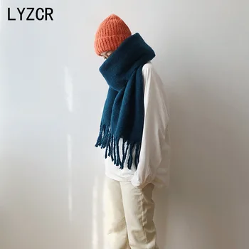 LYZCR Esarfa Femei Groase de Iarna Cald Ciucuri Mohair Împachetări Eșarfe Eșarfă Lungă Masca pentru Fata Bomboane de Culoare Eșarfe pentru Femei