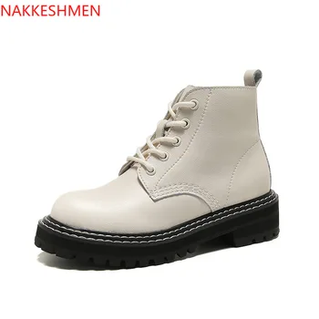 NAKKESHMEN-Toamna anului 2020 femei Chelsea cizme din piele, cizme scurte pentru femei de agrement motocicleta pantofi blană de iarna iubitorii de pantofi cizme