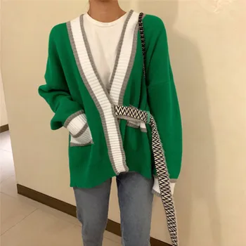 2020 Toamna Iarna coreean pulover casual mozaic de culoare V-neck loose maneca lunga Cardigane tricotate haina